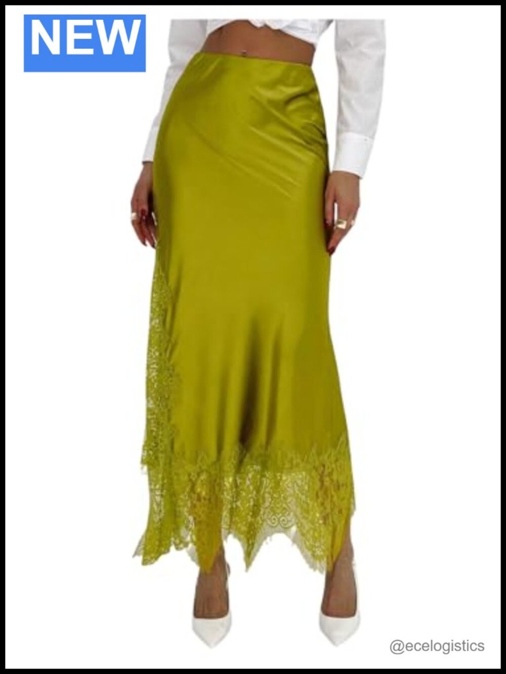 Satin Lace Maxi Skirt Low Rise Fishtail Bodycon Long Skirt